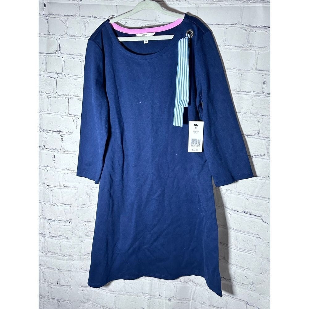 Crown & Ivy Kids Navy Blue Cotton Knit Dress with Ribbon Detail Size M 4360901